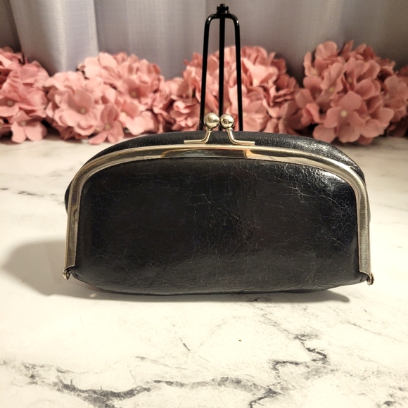 HOBO The Original VTG Black Leather Makeup Bag With Mirror & Kisslock Fastener - Picture 2 of 7